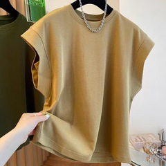 韓系のデザイン感の小さい衆の袖なしのtシャツの半袖の男性のゆったりしている肩の袖なしのtシャツは肩の袖の上着の夏の潮に落ちます。