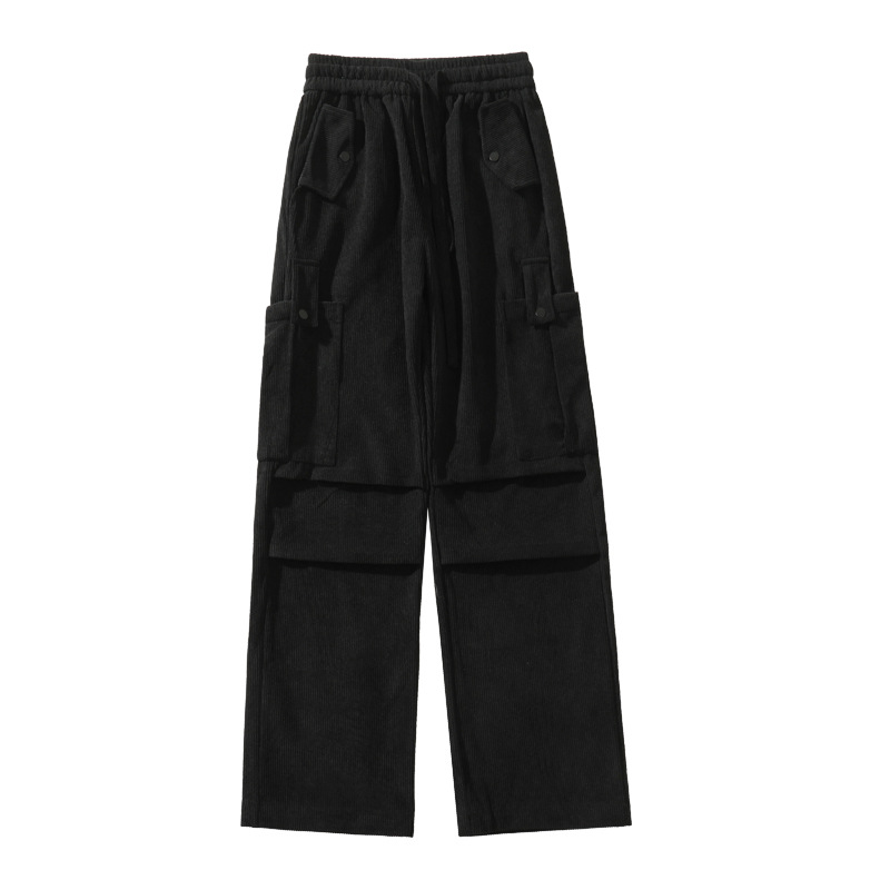 Winter corduroy oversized men's pants, loose plush and thickened work clothes pan's street versatile wide leg_voghion.com