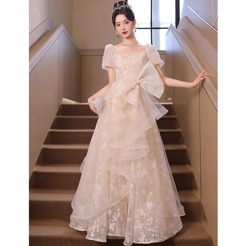 Đầm dạ hội công chúa tay lỡ cổ tròn thắt eo xòe bồng — Champagne 2534