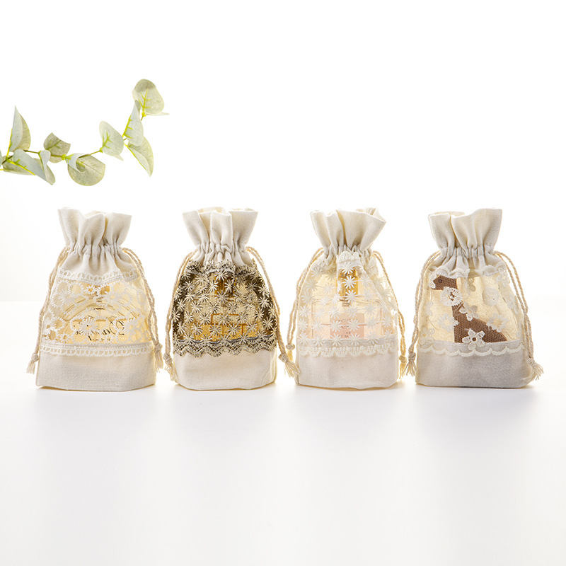 Bolsa de lona transparente ventana blanco cordón bolsa cigarrillo caramelo bolsa de regalo color sólido impreso bolsa de lona