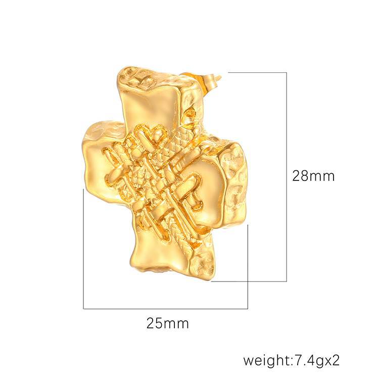 Europa y América de moda versátil retrógrado personalidad cruzada pendientes de alta calidad damas 18K oro acero inoxidable pendientes al por mayor