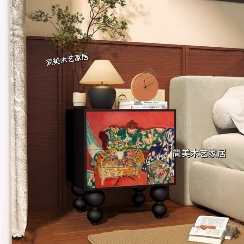 法式复古奶油风床头柜卧室家用床边柜房间抽屉柜多功能斗柜储物柜|undefined