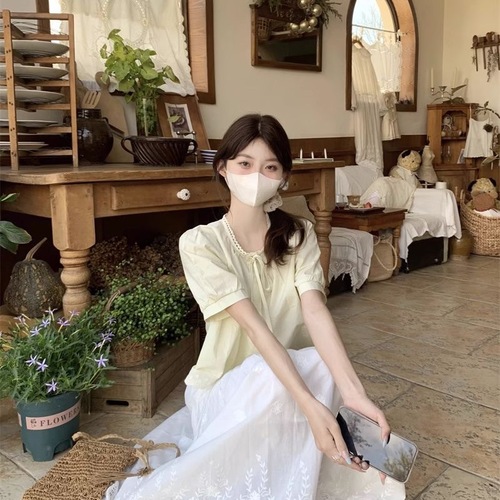 Korean-style fresh and clean patchwork fringe tie blouse women 2025 summer new hide fat slimming fashionable blouse top women