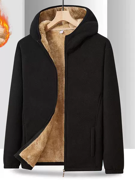 Polar Fleece Hooded Jacket, Thickeneded Cardigan, Large Size Fleece Jacket, Autumn and Winter Middle-Aged and Elderly Dad Sweatshirt, Loose Fit