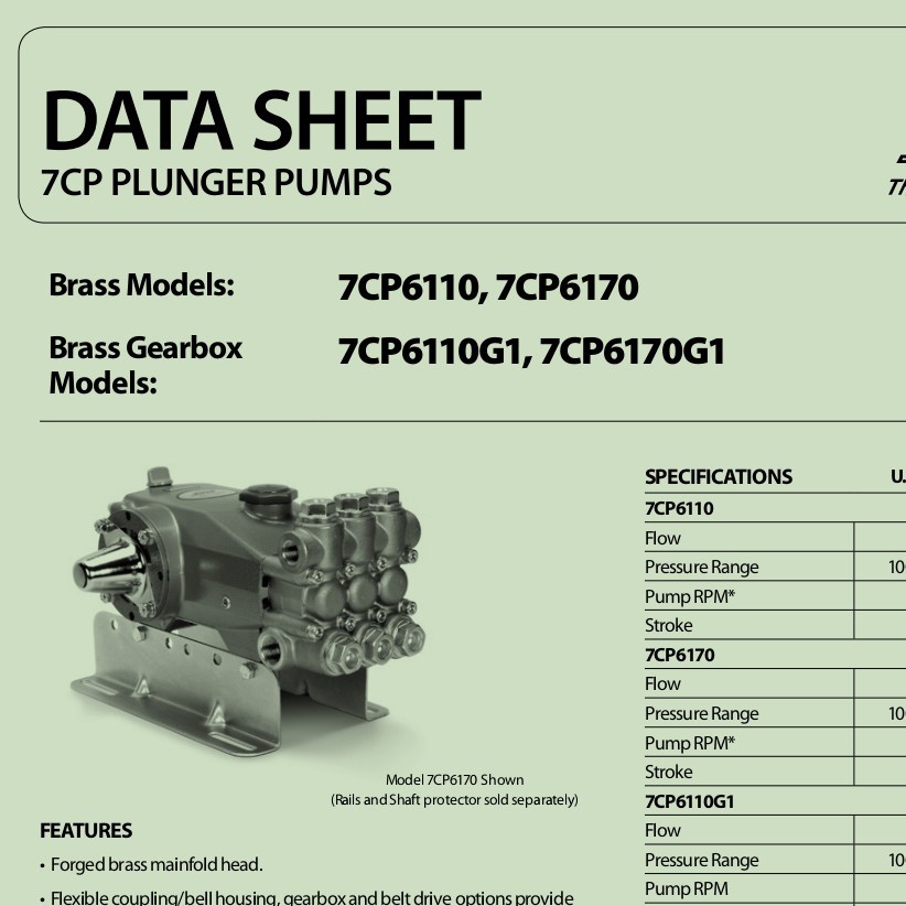 正品优惠代理美国猫牌CAT PUMPS 高压柱塞泵 清洗泵 7CP6110