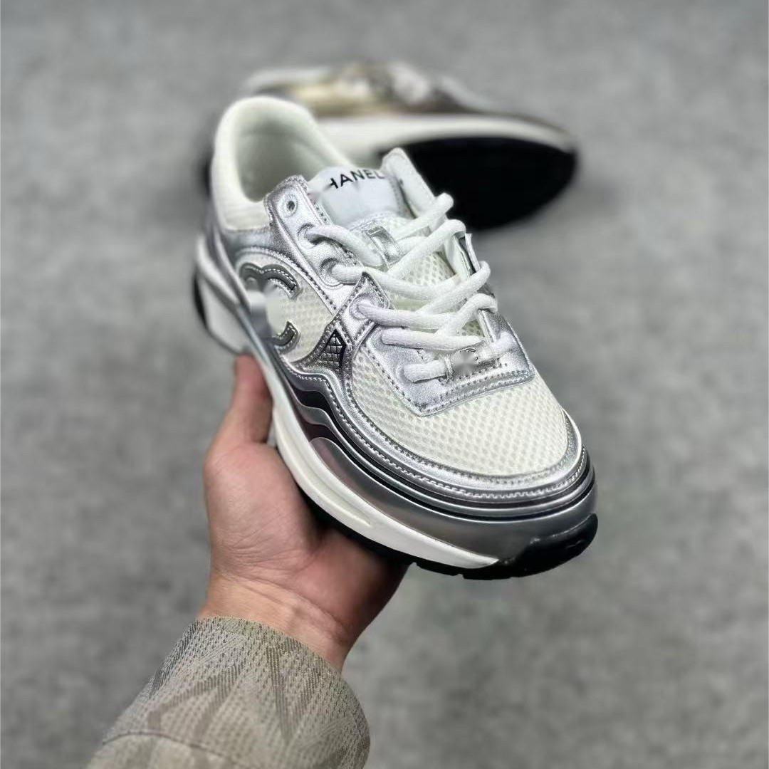 European and American Cross-Border Chanel-Style Silver-Tipped Sports Dad Shoes, Fashionable and Versatile Couple's Shoes, Putian Casual Shoes