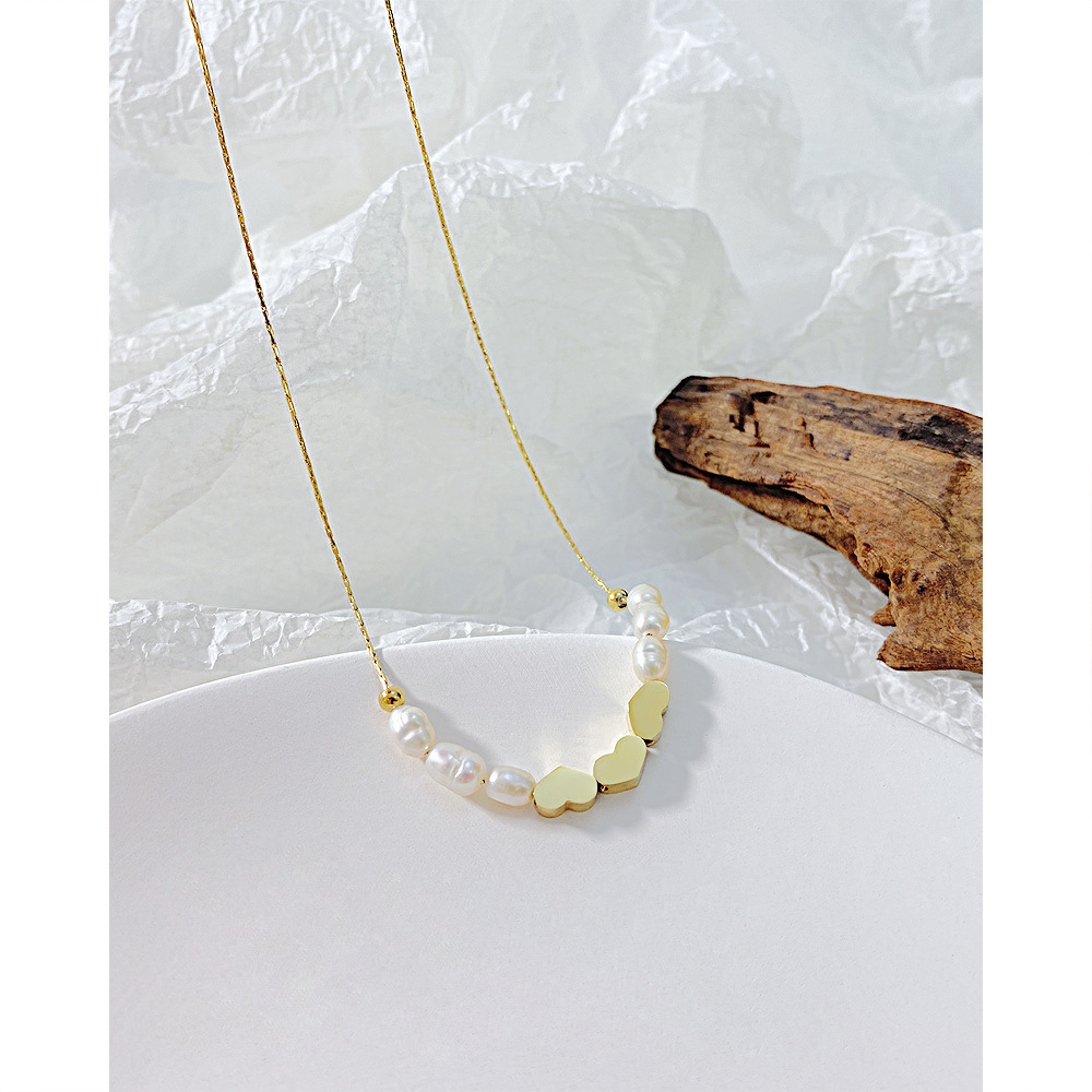 Wedding, Travel Occasion Stainless Steel, Titanium Steel Material Korean Niche Design Simple Trend Necklace Female New Titanium Steel Pearl Jewelry