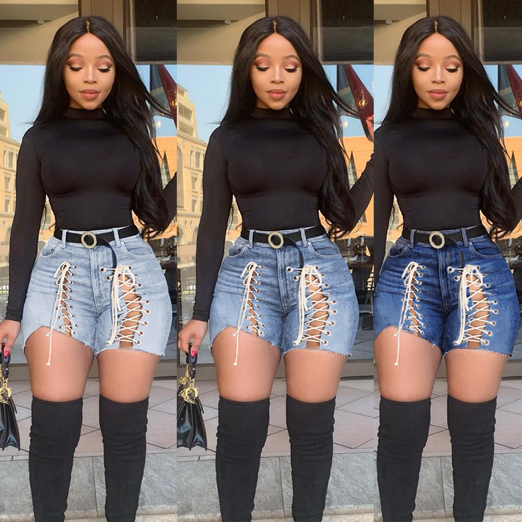Elastic Denim Shorts