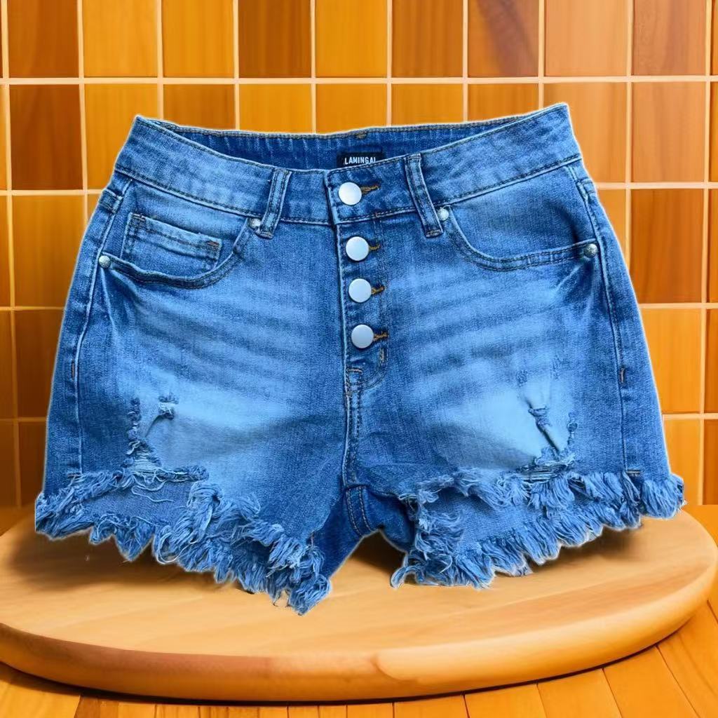 跨境外贸女牛仔短裤高弹力新款高腰显瘦复古库存货女短牛仔裤混批