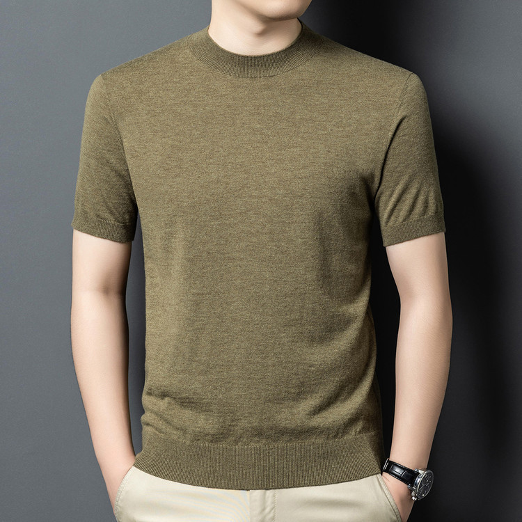 100% 羊ウールニットボトムシャツメンズ半袖ニットウールセーター Tシャツビジネス多用途無地卸売セーター|undefined