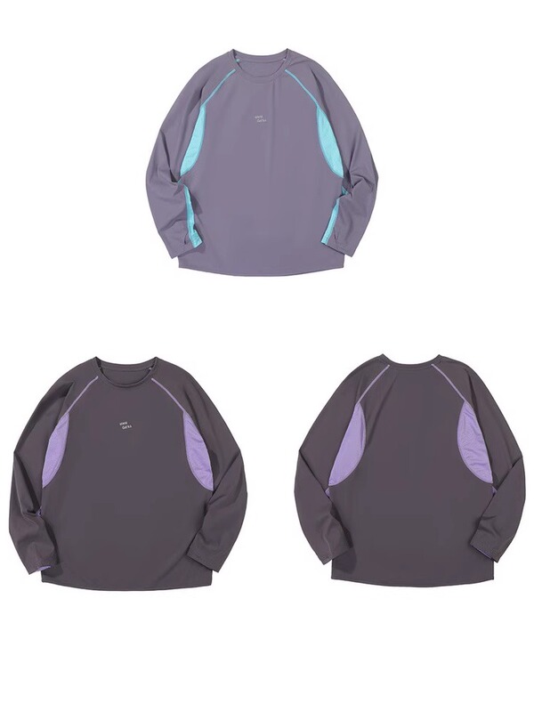 Outdoor Sports Style! Autumn Women's Quick-Drying Mesh Round Neck Long-Sleeved T-Shirt Color-Blocked Breathable Elastic Pullover Top