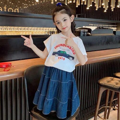 Girls' skirts, summer, medium and large children's thin A-line denim skirts 13 summer Korean style skirts for children aged 12 to 15