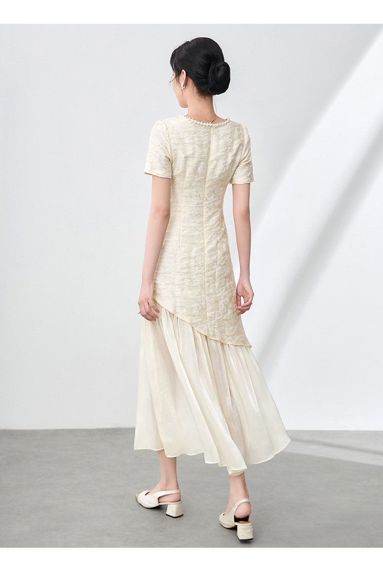 Váy maxi nữ cổ tròn đính cườm họa tiết bướm jacquard phong cách Trung Quốc — Màu đen chi tiết 19
