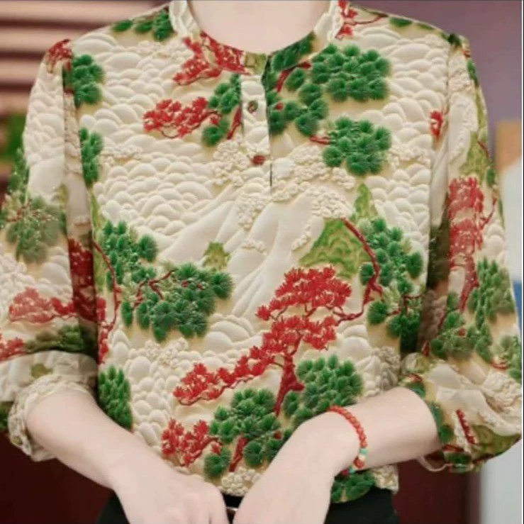 Серебряная шифоновая блузка для женщин среднего и старшего возраста, новинка весны и лета 2025 года, популярная модная элегантная блузка для богатых дам