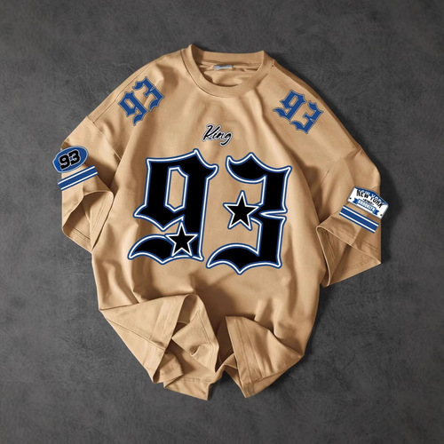 European and American-style casual, minimalist digital 93 fashion basic T-shirt—customizable graphic design, crew neck, short sleeves—for both men and women