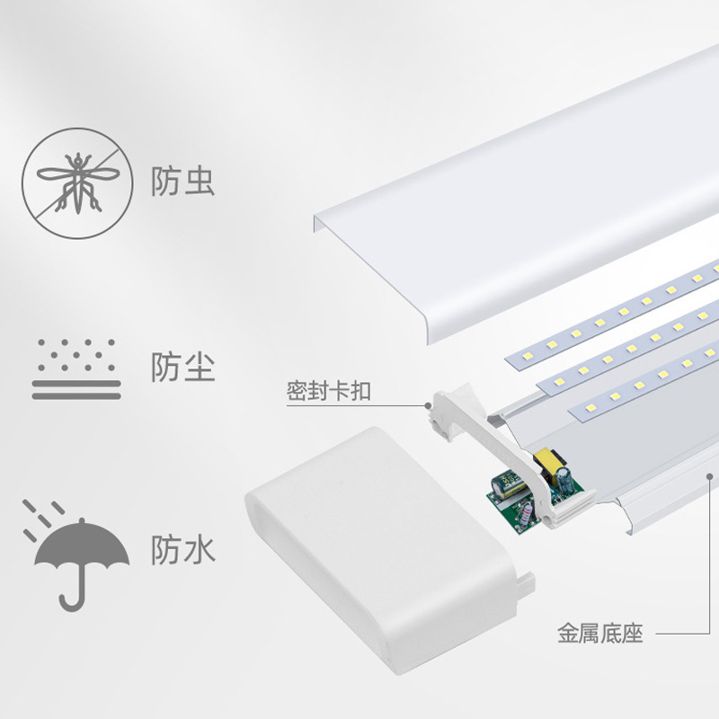 Tira de luz LED lámpara fluorescente Super brillante de ahorro de energía conjunto completo de luz de tira integrada oficina hogar lámpara de purificación de tres pruebas