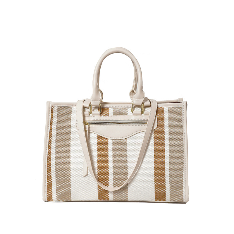 Cross-border color contrastante estriado bolso de mano casual para mujeres 2024 Amazon nueva moda de gran capacidad mochila de viaje
