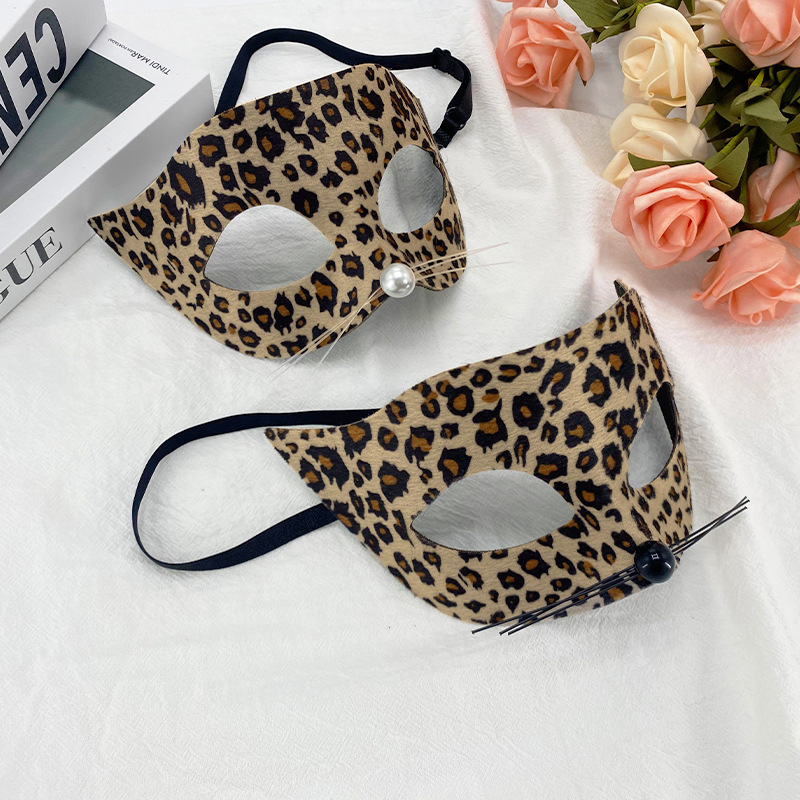 Amazon venta caliente leopardo cabello bandas mitad cara máscara set leopardo cabello bandas corbata maquillaje decoración de fiesta