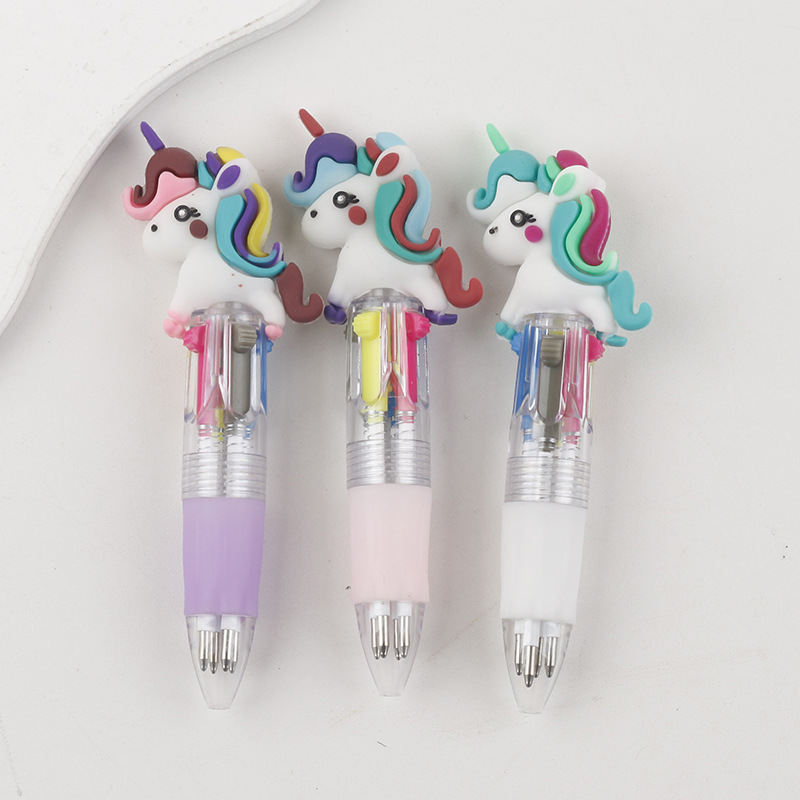 Fabricante mayorista de cuatro colores bolígrafo de silicona bolígrafo multicolor de dibujos animados cabeza portátil de estudiantes