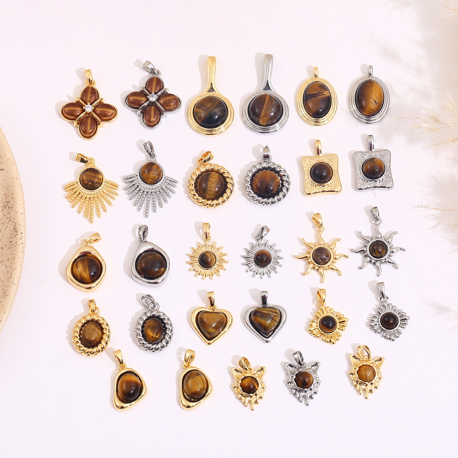 18K包金保色高级虎眼石美拉德色不规则吊坠diy项链手饰品配件