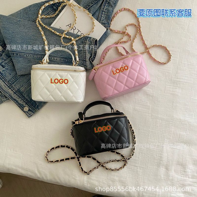 ダブルC Xiaoxiangfengポータブル化粧品バッグ、シングルショルダークロスボディチェーンバッグ、ファッショナブルな菱形ボックスバッグ、ボックス付きレディースバッグ|undefined