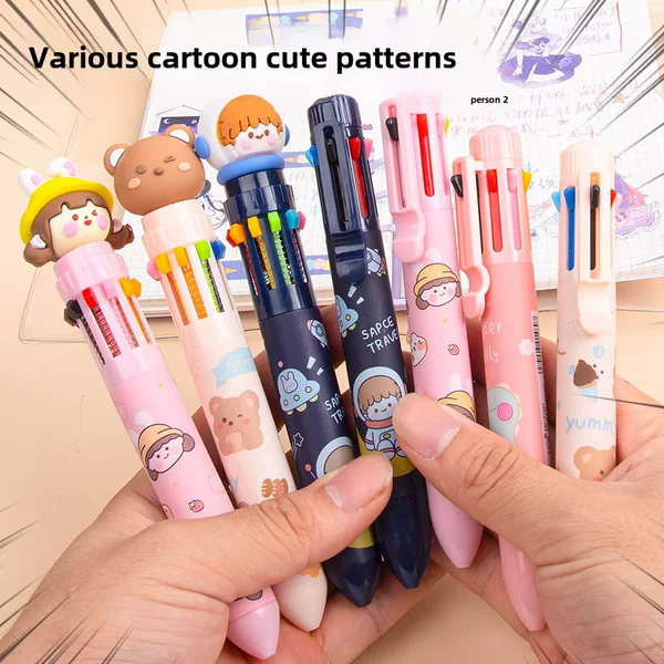 Kaba Bear Multi-Color In-One Ballpoint Pen, Press-Type Cartoon Notebook Pen, Children's Note-Taking Highlighter, Colorful Pen