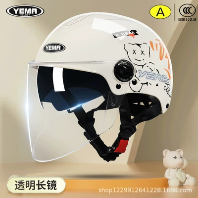 All-Season Half Helmet New National | Motosiklet kaskı (dəbilqə) - summer-style-khaki-white-lazy-bear-transparent-long-mirror