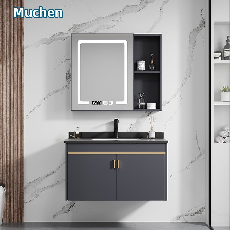 Armario de baño minimalista moderno combinación de lavabo pequeño apartamento hogar Baño montado en la pared mueble de lavabo