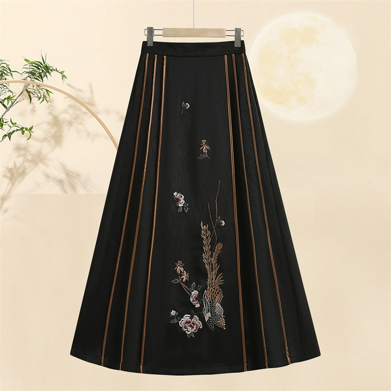 Одежда для матери среднего возраста, женская одежда в китайском стиле, новая женская одежда в китайском стиле, этнический стиль, весенне-летняя женская юбка с вышивкой среднего и пожилого возраста, юбка с лошадиной лицом