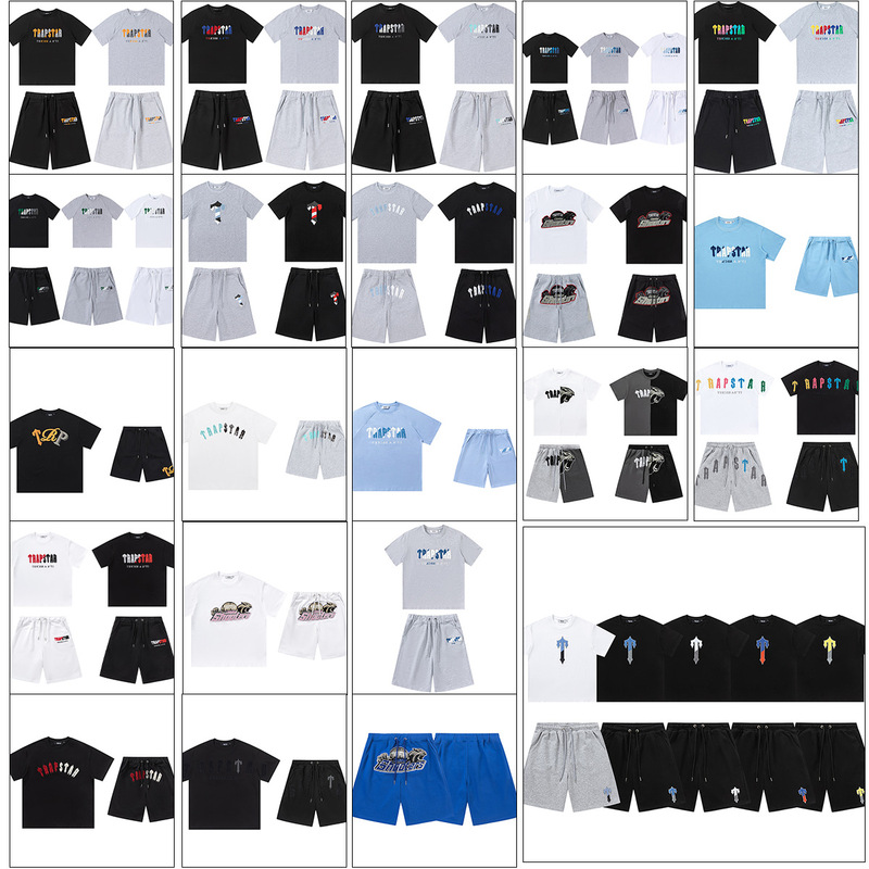 Trapstar High-Quality Embroidered European and American Trendy Brand Short-Sleeved Men's and Women's Trendy Round-Neck T-Shirts Casual Embroidered Pants