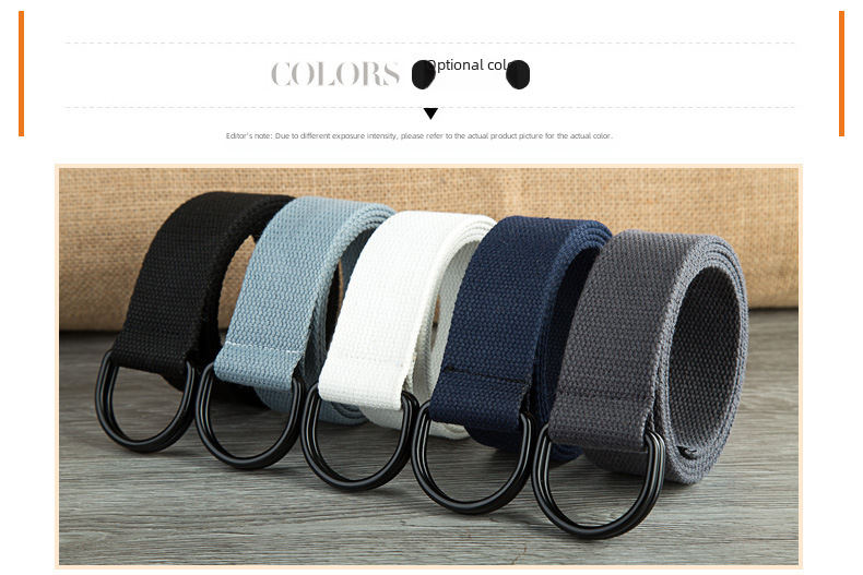 Double-loop Canvas Belt Men's and Women's Black D-shaped Buckle Cloth Belt Half-ring Long Canvas Belt_voghion.com