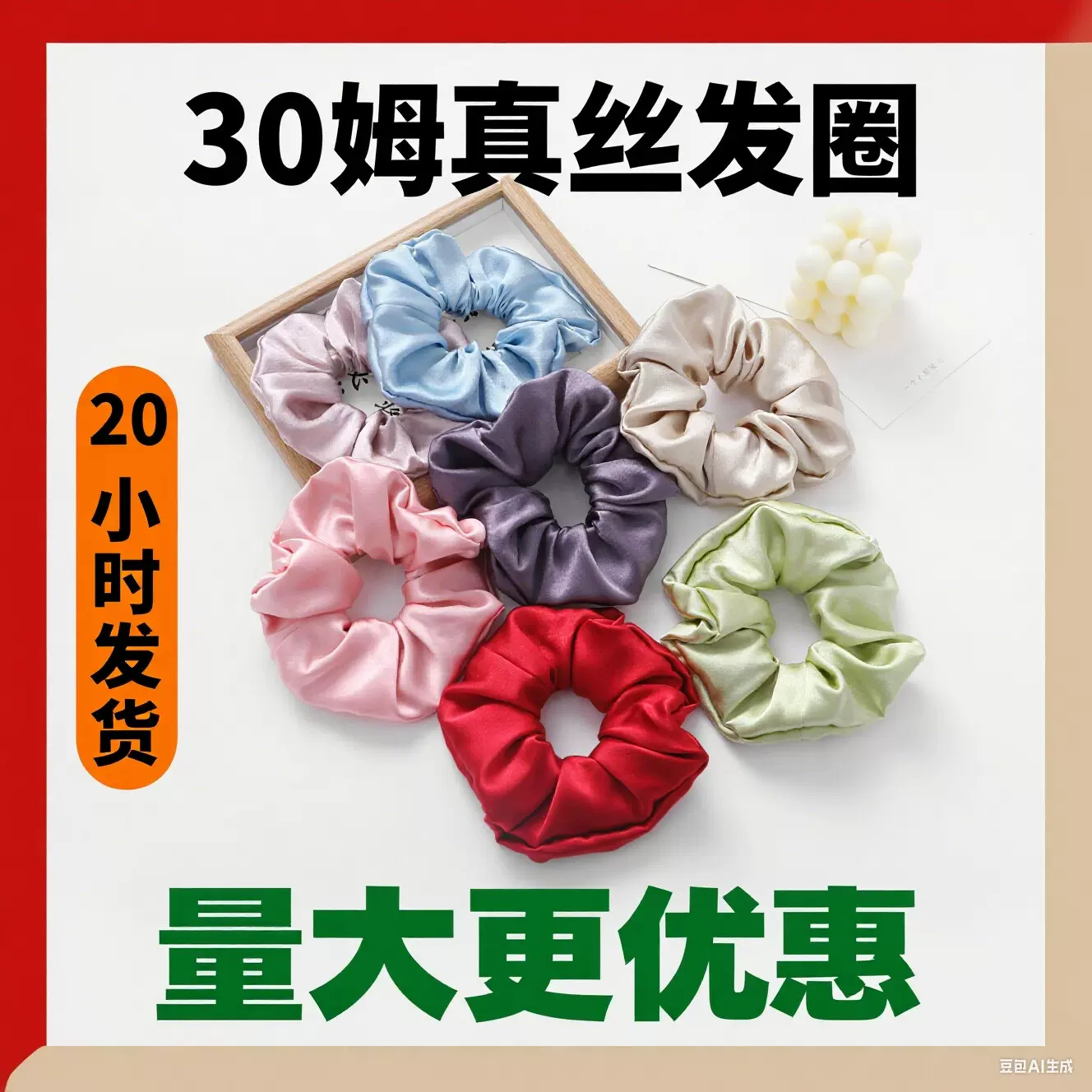 30姆米6cm真丝发圈韩国缎面发圈女真丝发带头绳 真丝发圈发饰丝绸