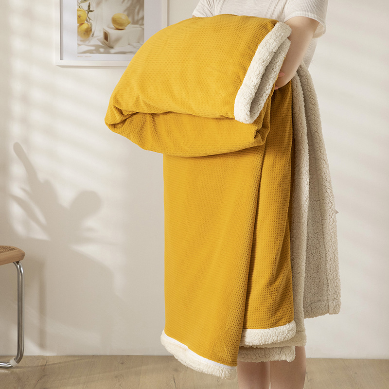 秋冬加厚保暖华夫格毛毯多用被套毯子羊羔绒休闲盖毯法兰绒床单