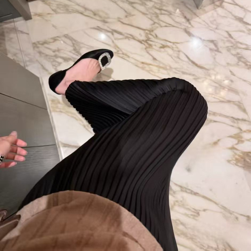 Poppy Flower Shimmering Pleated Heavy Satin Accordion Pleated Skirt 2026 Summer New Pearlescent Slimming Mid-Length Skirt