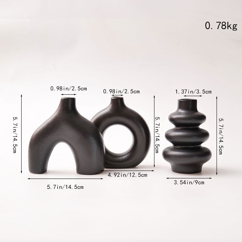 Jarrones Decorativos de Cerámica, Juego de 3 Piezas, Porcelana Blanca, Diseño Geométrico, para Decoración del Hogar