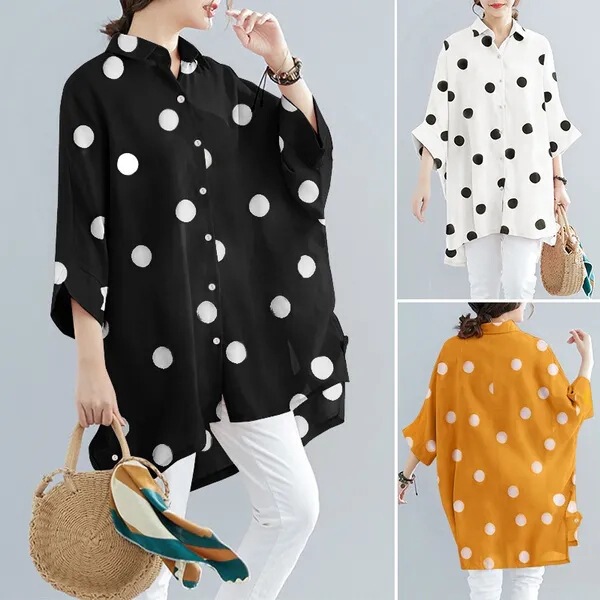 AliExpress Amazon new women's half sleeve polka dot plus size party beach irregular button shirt AliExpress Amazon new women's half sleeve polka dot plus size party beach irregular button shirt