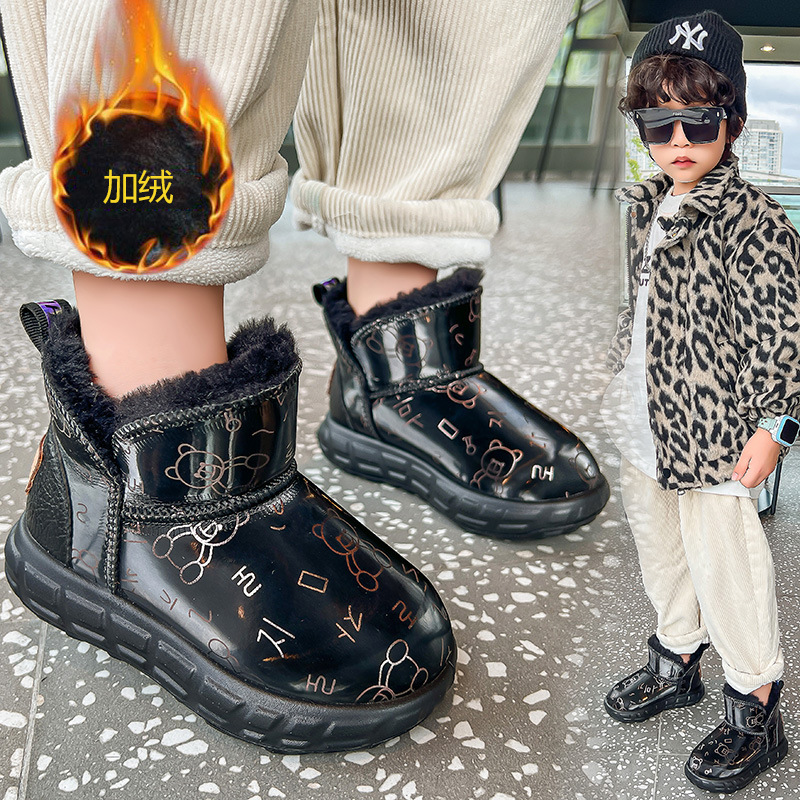 Botas de nieve de invierno de niñas más vello grueso 2024 nuevos zapatos de algodón calientes para niños botas de algodón impermeables