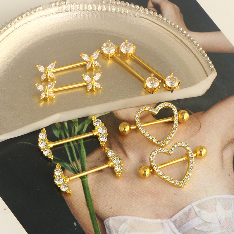 Stainless Steel Nipple Ring Set 4 Pairs Zircon Nipple Nail Tongue Nail Piercing Jewelry detail image 10