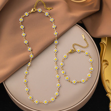 欧美新品简约设计感合金花朵项链时尚百搭小众金属链条短项饰饰品