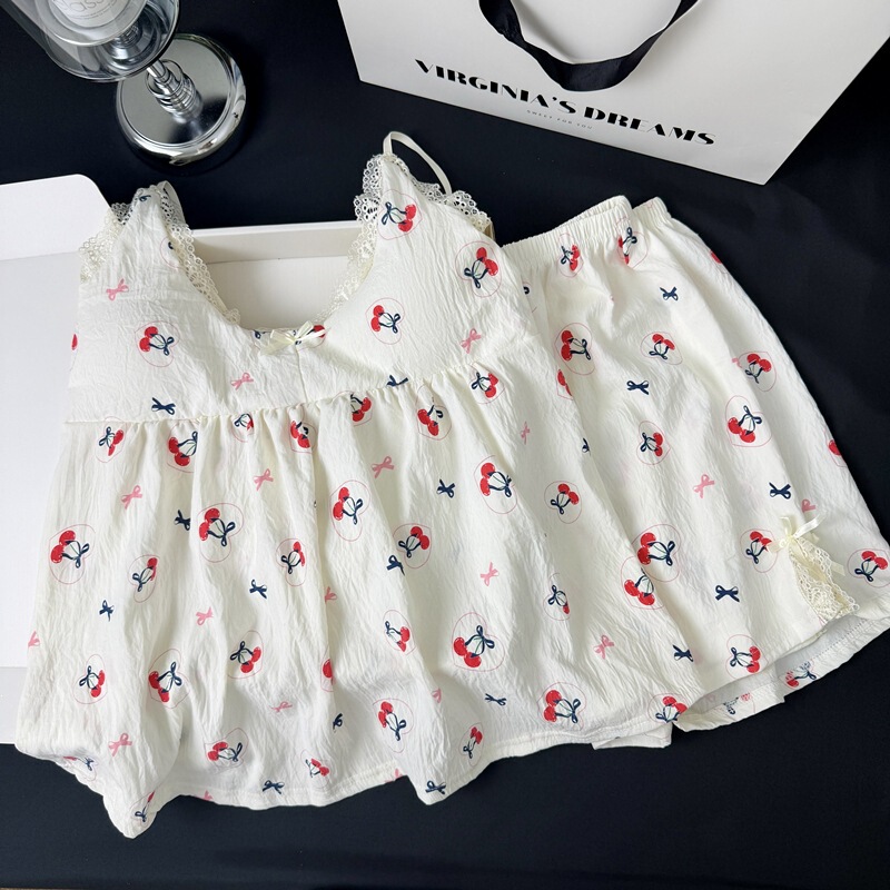 【Da Jiejie Cross-Border Selection】Women's Cloud Cotton Pajamas with Chest Pads, Wearable Cartoon Strap Shorts, Home Wear 【Da Jiejie Cross-Border Selection】Women's Cloud Cotton Pajamas with Chest Pads, Wearable Cartoon Strap Shorts, Home Wear