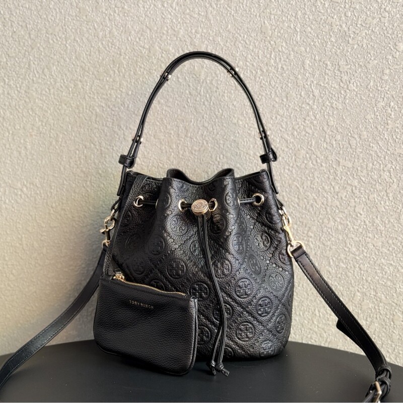 Tb Women's Bag Monogram Pattern Bucket Bag Drawstring Embroidery Single Shoulder Crossbody Fortune Bucket Versatile Casual Handbag Tb Women's Bag Monogram Pattern Bucket Bag Drawstring Embroidery Single Shoulder Crossbody Fortune Bucket Versatile Casual Handbag