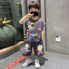 奥特曼夏季童装百搭套头短袖2025新款套装两件套男孩酷炫潮流T恤