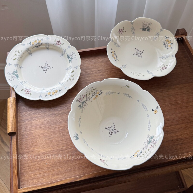 Suyu Series French-Style High-Appearance Lace-Shaped Rice Bowl, New Household Ceramic Soup Noodle Bowl, Deep Plate Tableware