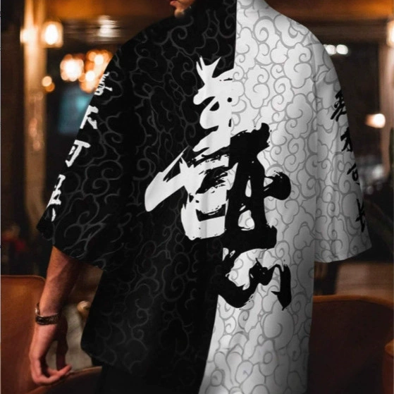 Кимоно-кардиган хаори, европейский и американский халат, тонкая куртка с черно-белым принтом, уличная верхняя рубашка с рукавами три четверти