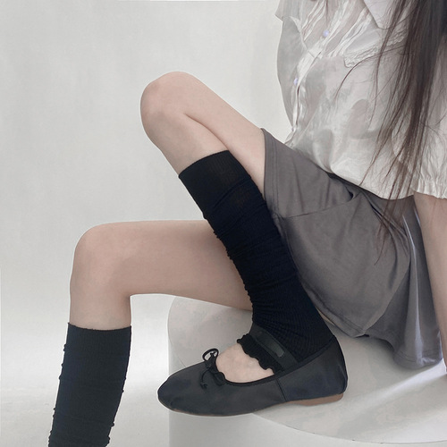 Spring and summer white slimming ballet style thin cotton vertical striped leg sleeves pile socks lace socks sleeves gray black calf socks