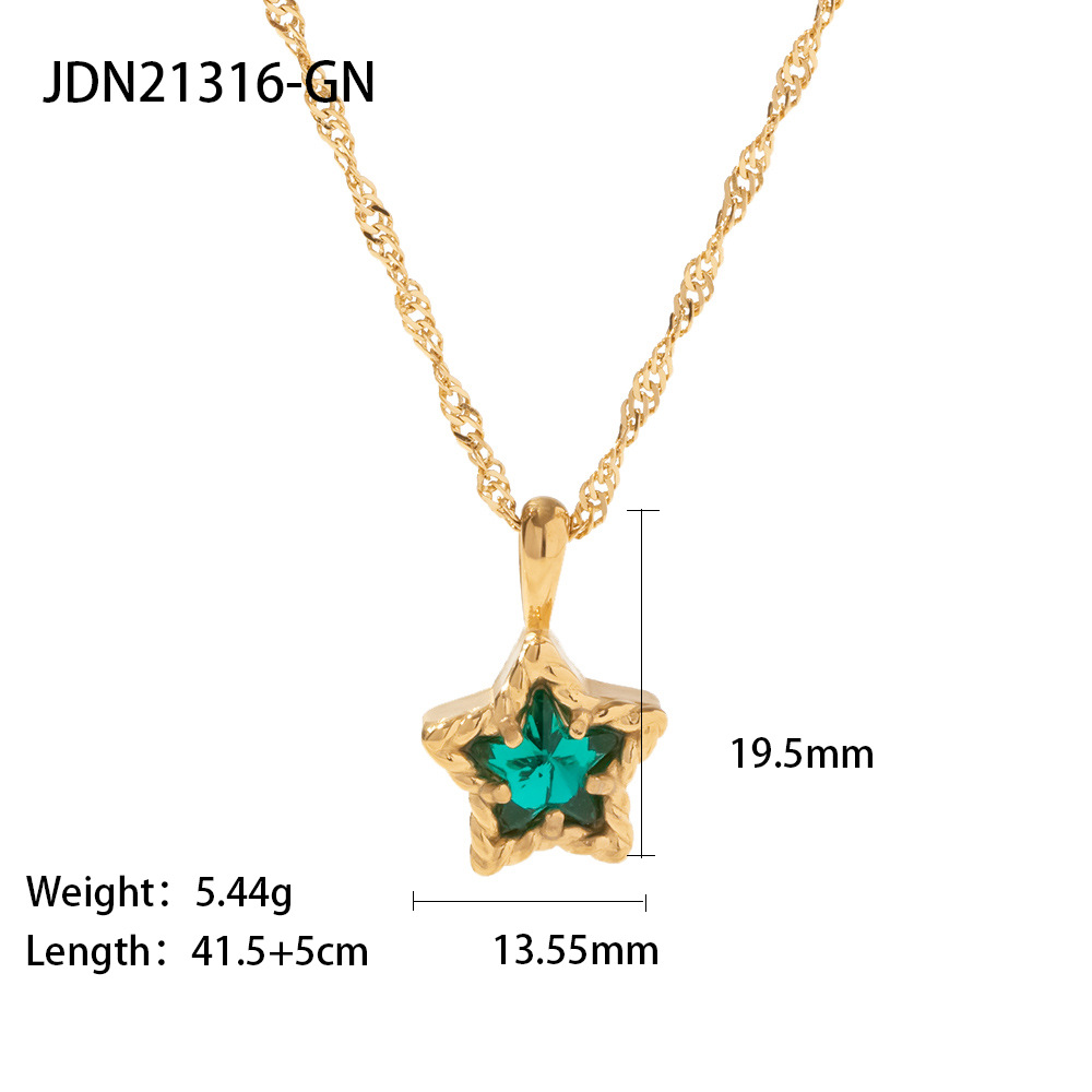 Fashion Pentagram Stainless Steel Titanium Steel Gold Plated Zircon Pendant Necklace