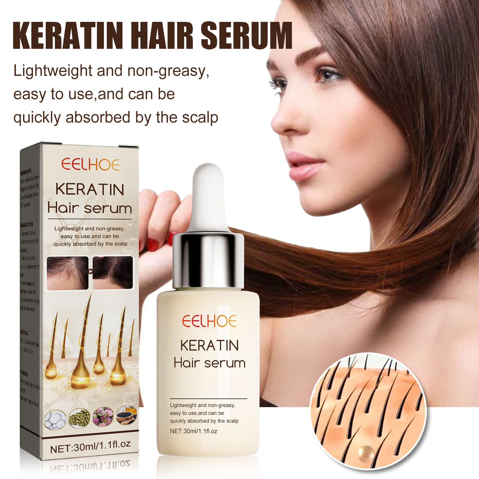 EELHOE Hair Thickness Essence Spendet dem Haar Feuchtigkeit, repariert die Haarwurzeln, verdickt den Haaransatz, kräftigt und stärkt das Haar, Haarpflege-Essenz_voghion.com