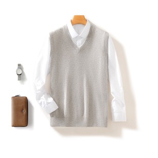 New 100 Pure Wool Vest Men's Waistcoat Knitted Base Loose V-neck Sleeveless Sweater Wool Vest