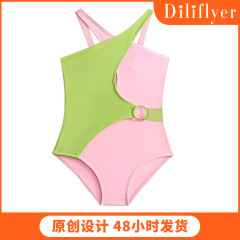 2024新款連體女童泳衣 速干游泳衣拼色兒童歐美泳裝嗨魚廠家批發