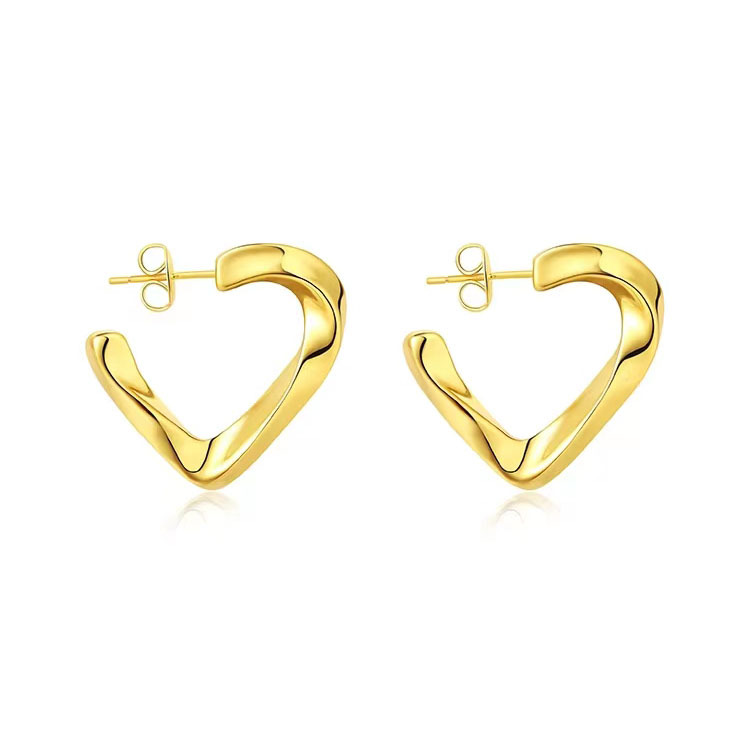 Heart Shape, Solid Color Pattern Women's Gender 1 Pair Simple Style Heart Shape Solid Color Plating Copper 18k Gold Plated Hoop Earrings